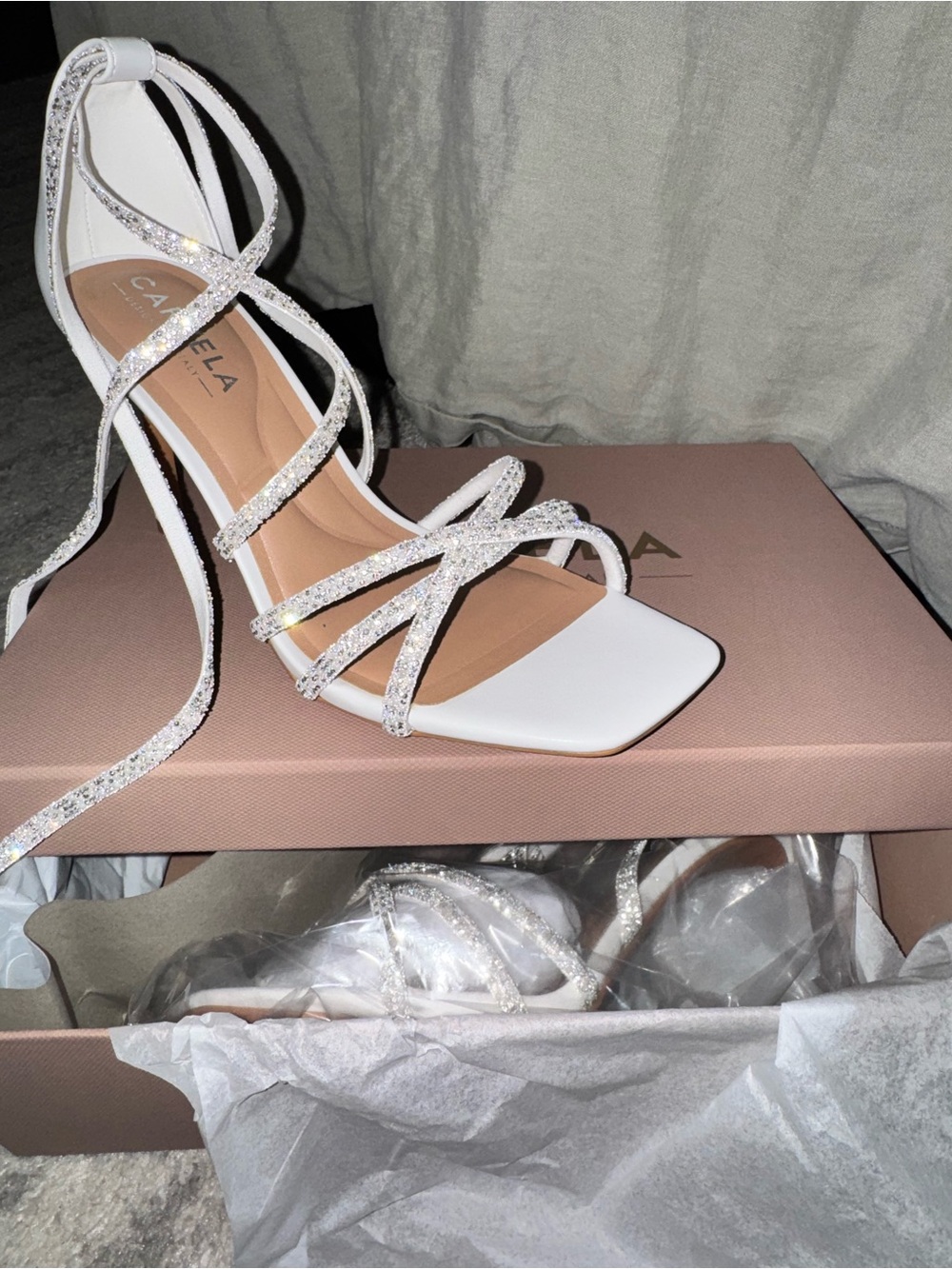 Carvela White Glitter Strappy High Heel Sandal